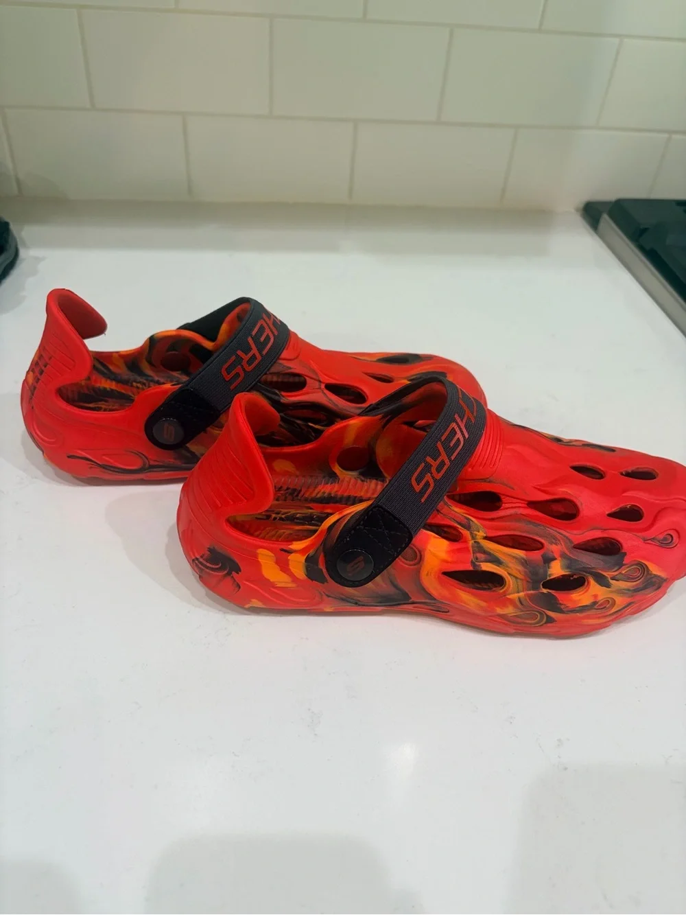 Kids Red Flame Slip-On Water Shoes with Secure Strap